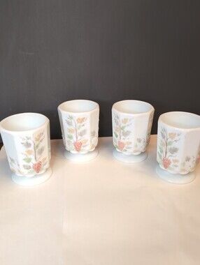 Set Of 4 Vintage Westmoreland Paneled Grape Milk Glass Footed Goblets